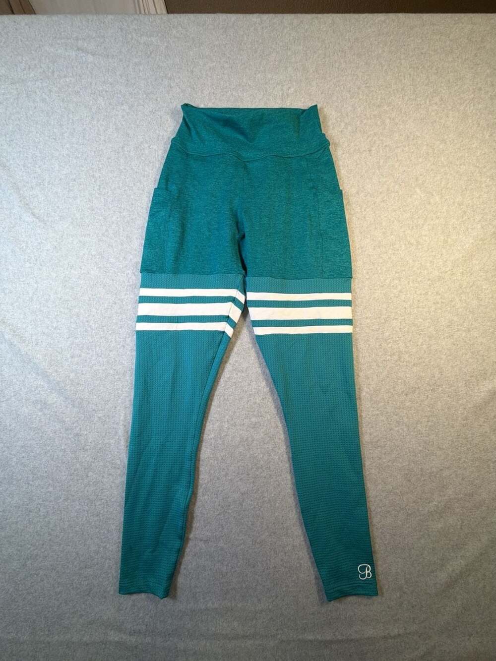 Bombshell Sportswear Teal Green Waffle Knit Leggings with Side Pockets